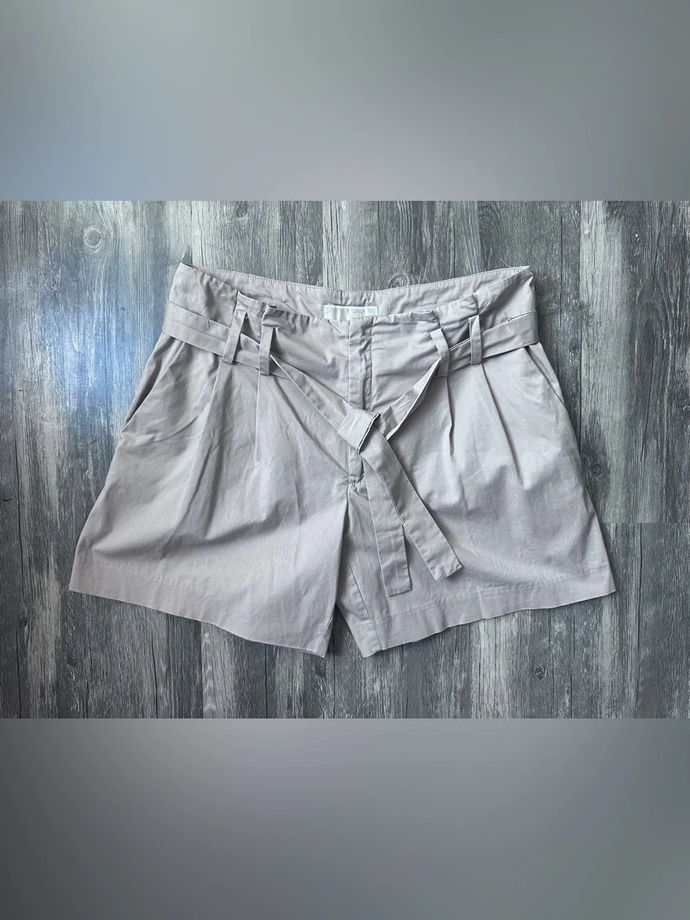 High-Waist Paperbag Tie Belt Shorts - Light Beige